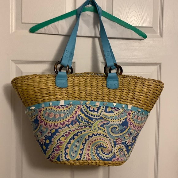 Vera Bradley Bags Guc Vera Bradley Straw Beach Bag In Capri Blue